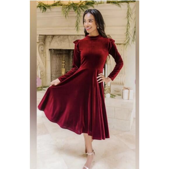 Ivy City Co Dresses & Skirts - Ivy City Co. Red Holiday Christmas Party Velvet La La Lady Dress Size Medium